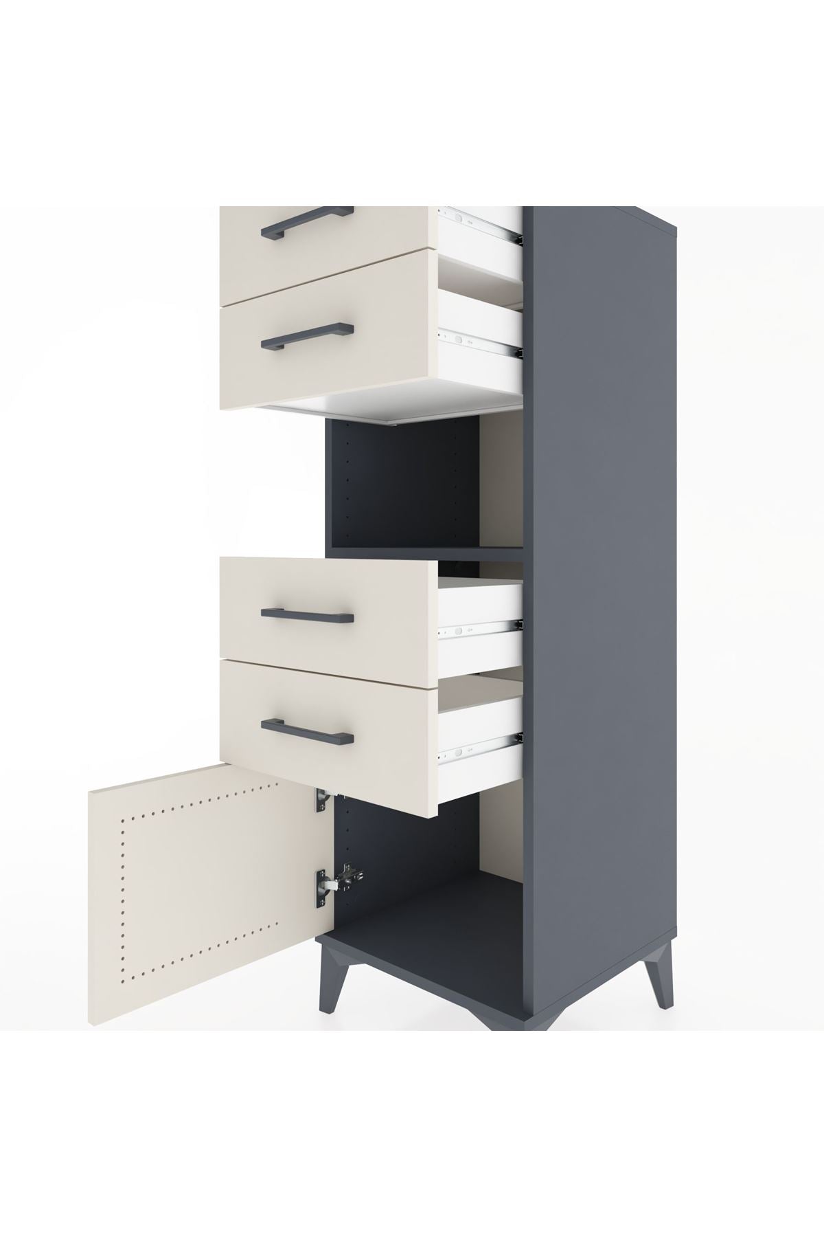 Hyperion Dolap Tek Raflı 4 Çekmeceli Tek Kapaklı 44x44x134 Antrasit-Aytaşı