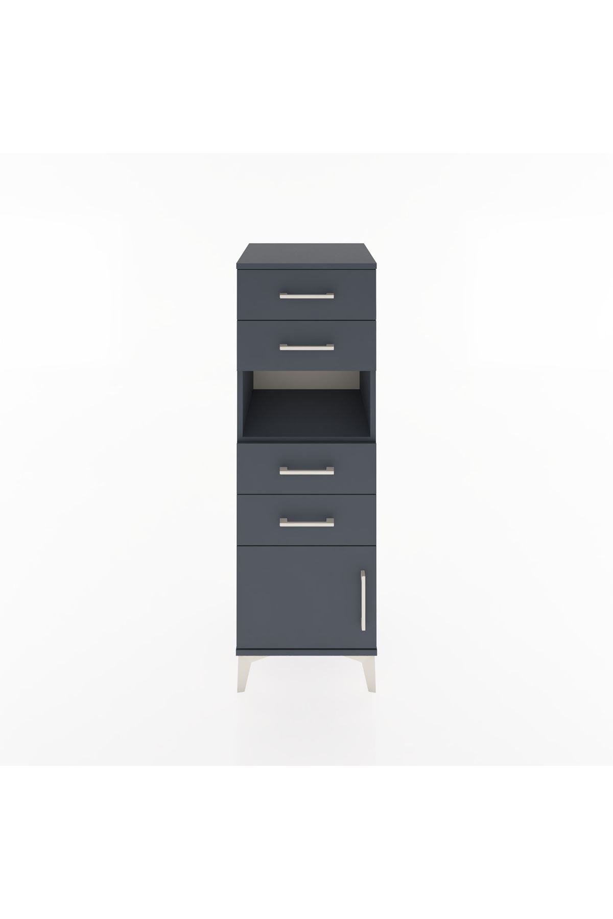 Hyperion Dolap Tek Raflı 4 Çekmeceli Tek Kapaklı 44x44x134 Antrasit-Antrasit