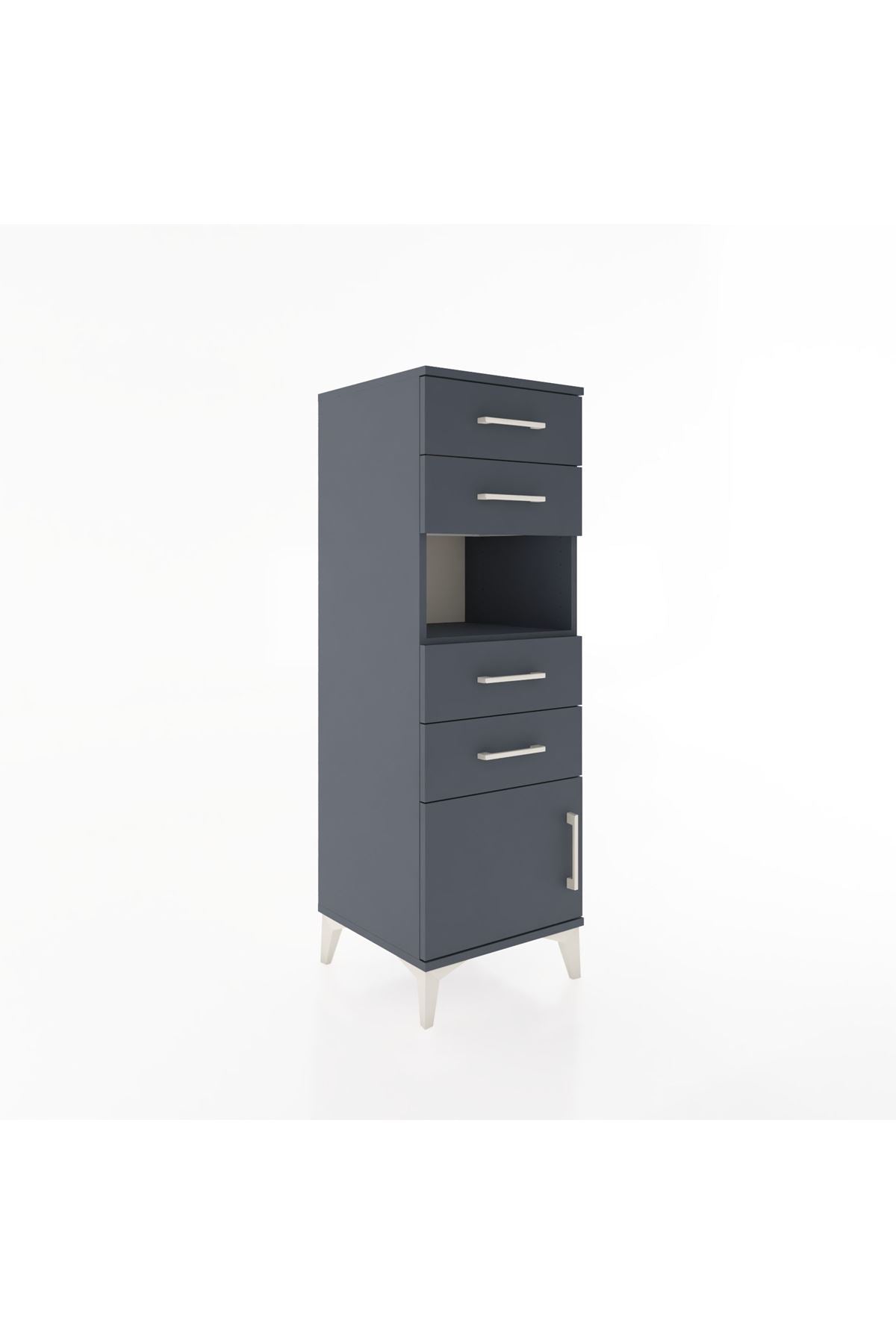 Hyperion Dolap Tek Raflı 4 Çekmeceli Tek Kapaklı 44x44x134 Antrasit-Antrasit