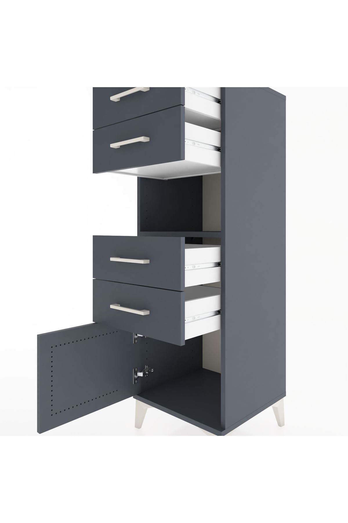 Hyperion Dolap Tek Raflı 4 Çekmeceli Tek Kapaklı 44x44x134 Antrasit-Antrasit