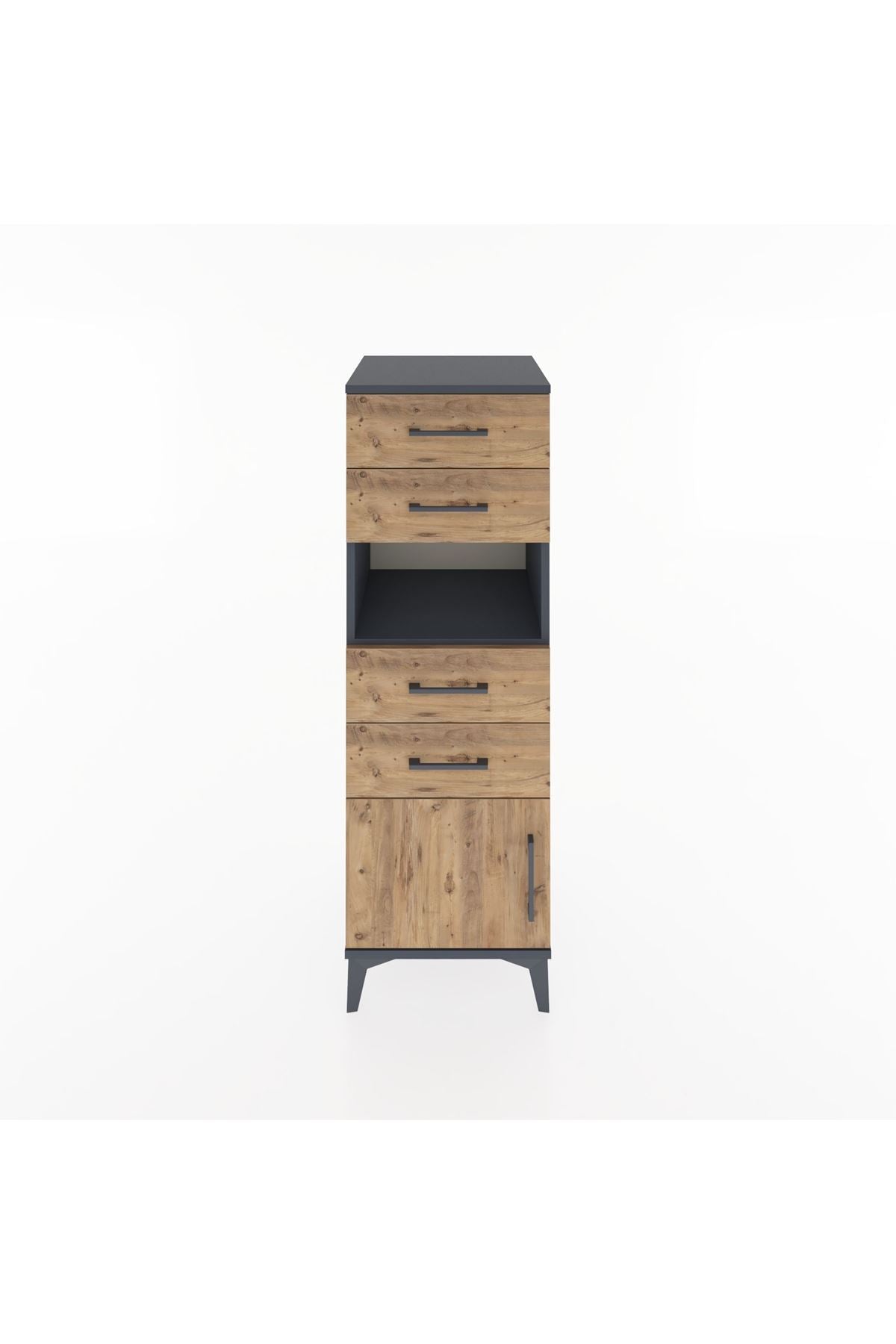 Hyperion Dolap Tek Raflı 4 Çekmeceli Tek Kapaklı 44x44x134 Antrasit-Çam