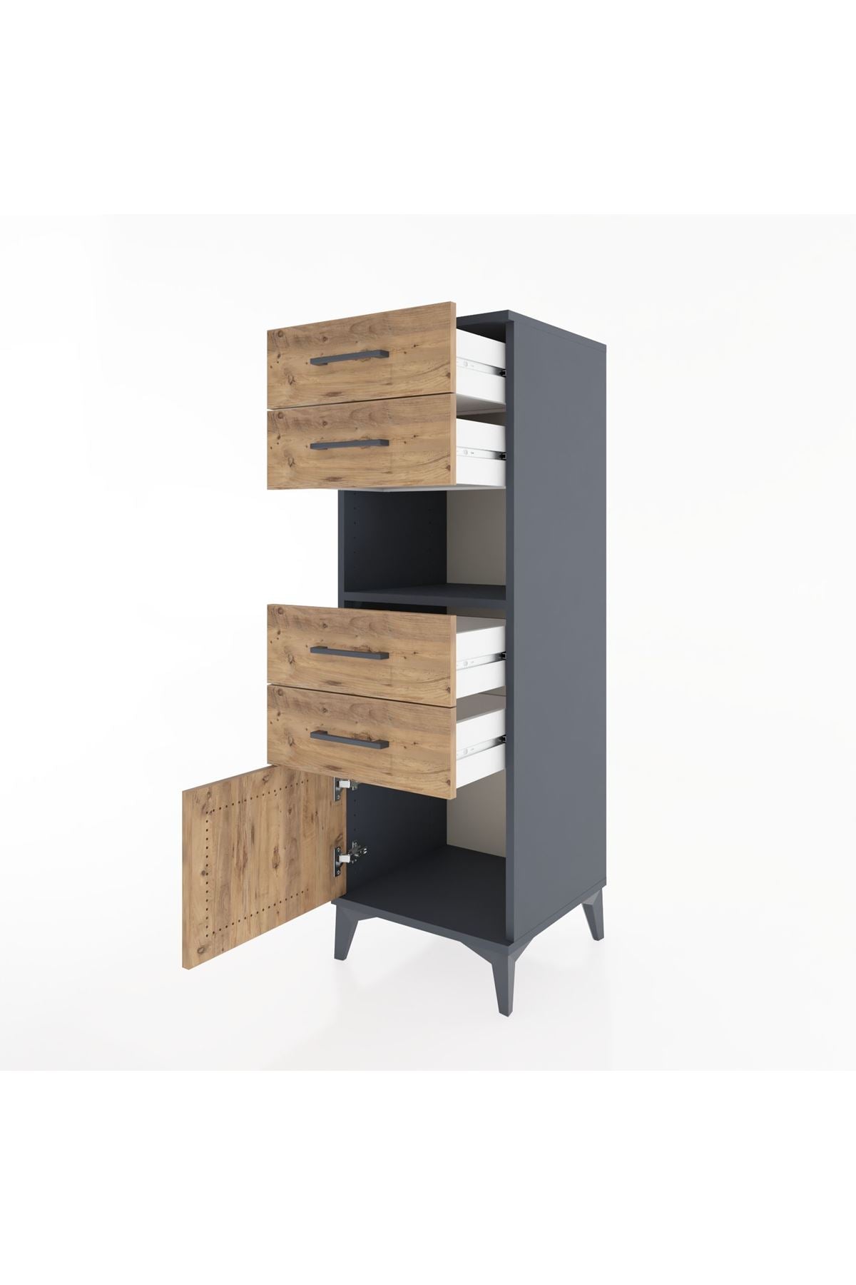 Hyperion Dolap Tek Raflı 4 Çekmeceli Tek Kapaklı 44x44x134 Antrasit-Çam