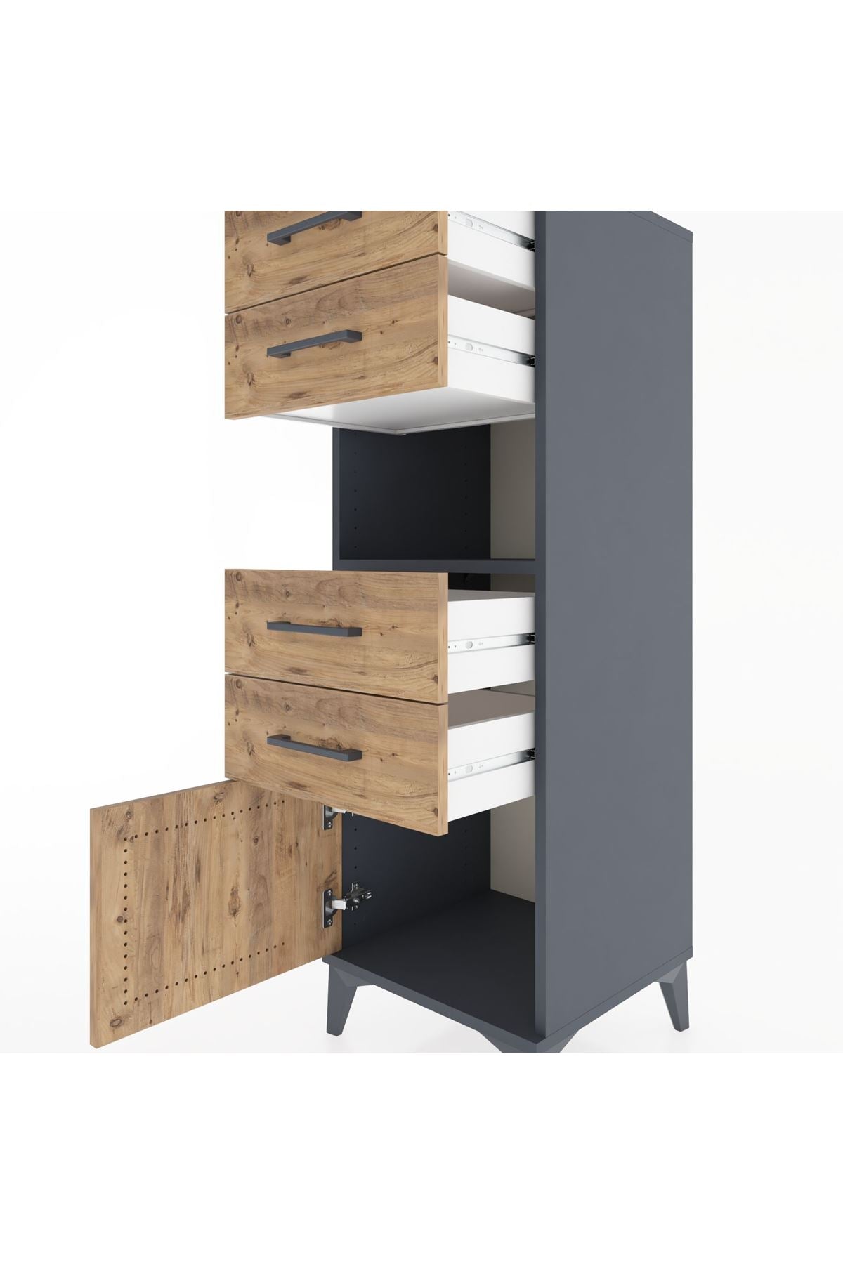 Hyperion Dolap Tek Raflı 4 Çekmeceli Tek Kapaklı 44x44x134 Antrasit-Çam