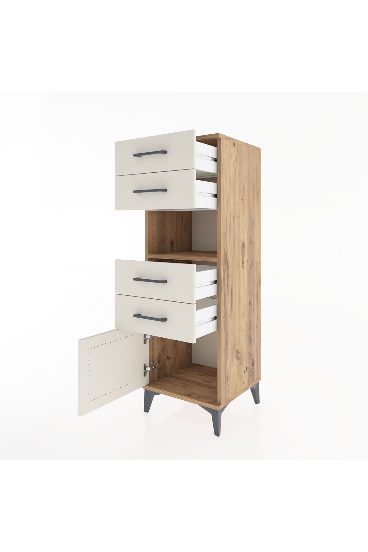 Hyperion Dolap Tek Raflı 4 Çekmeceli Tek Kapaklı 44x44x134 Çam-Aytaşı