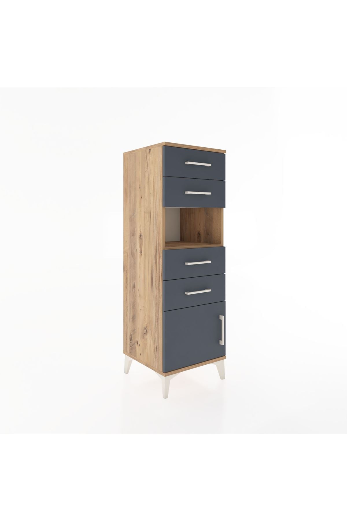 Hyperion Dolap Tek Raflı 4 Çekmeceli Tek Kapaklı 44x44x134 Çam-Antrasit