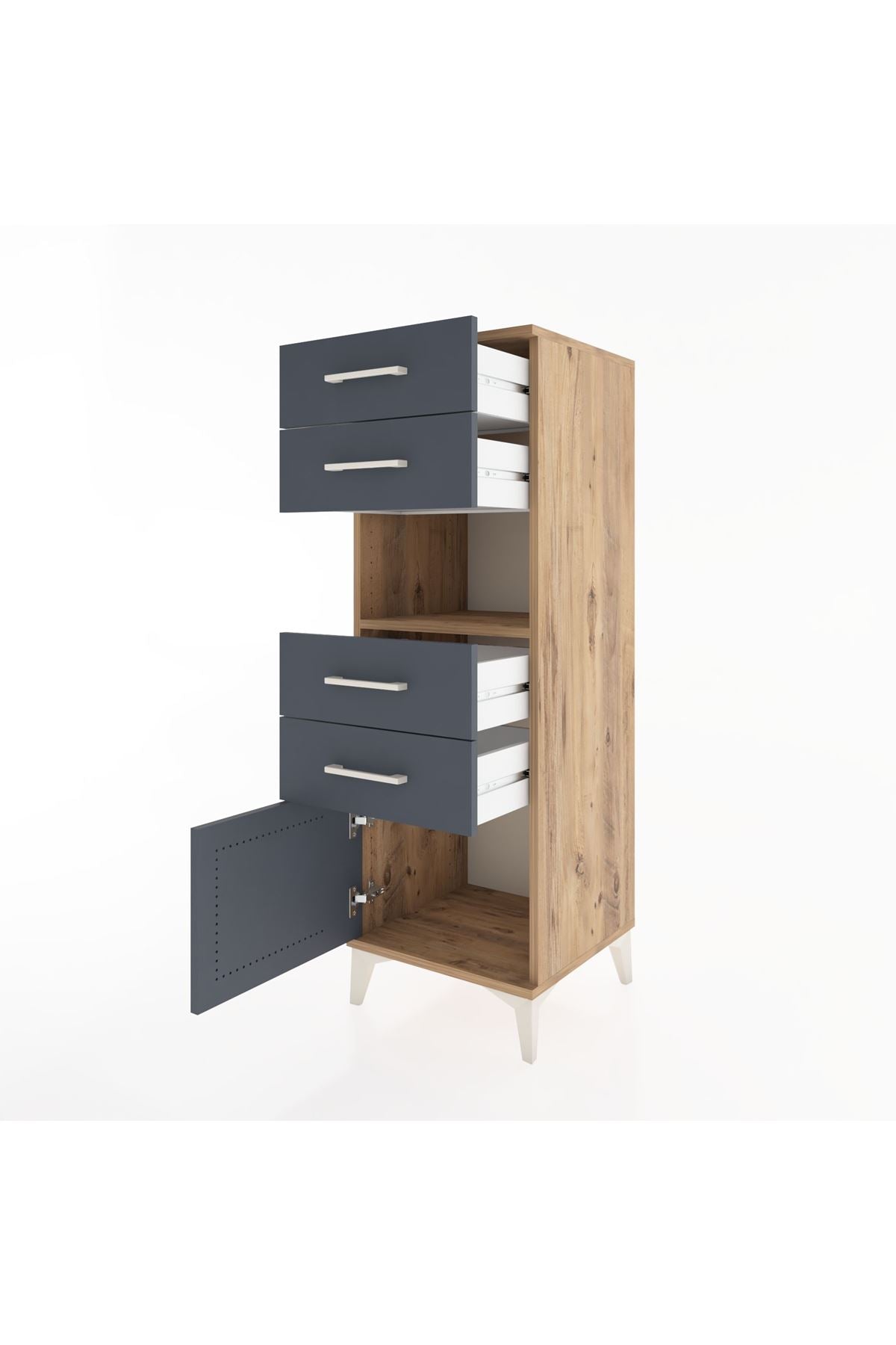 Hyperion Dolap Tek Raflı 4 Çekmeceli Tek Kapaklı 44x44x134 Çam-Antrasit