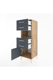 Hyperion Dolap Tek Raflı 4 Çekmeceli Tek Kapaklı 44x44x134 Çam-Antrasit