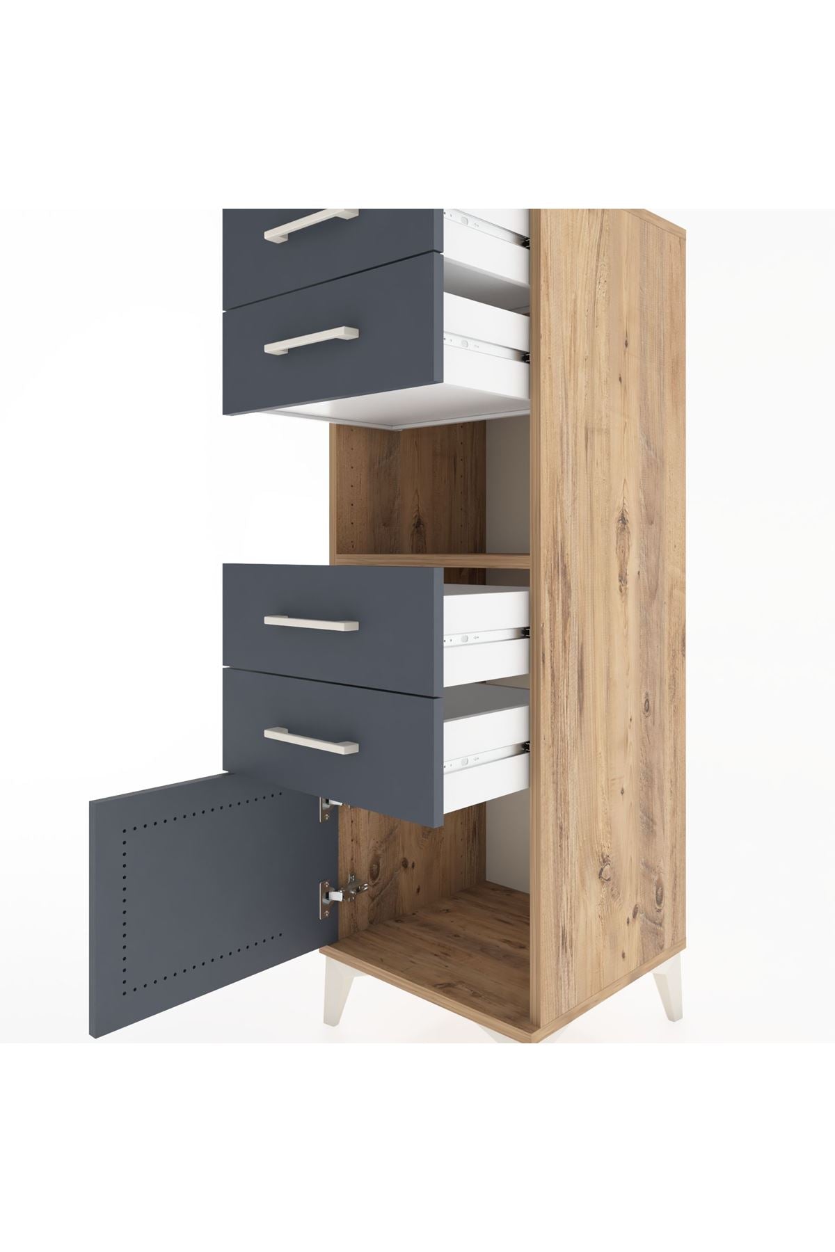 Hyperion Dolap Tek Raflı 4 Çekmeceli Tek Kapaklı 44x44x134 Çam-Antrasit