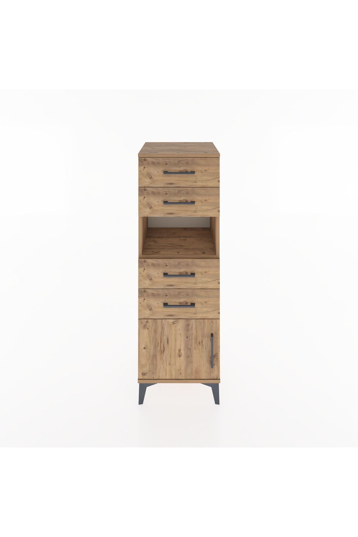 Hyperion Dolap Tek Raflı 4 Çekmeceli Tek Kapaklı 44x44x134 Çam-Çam