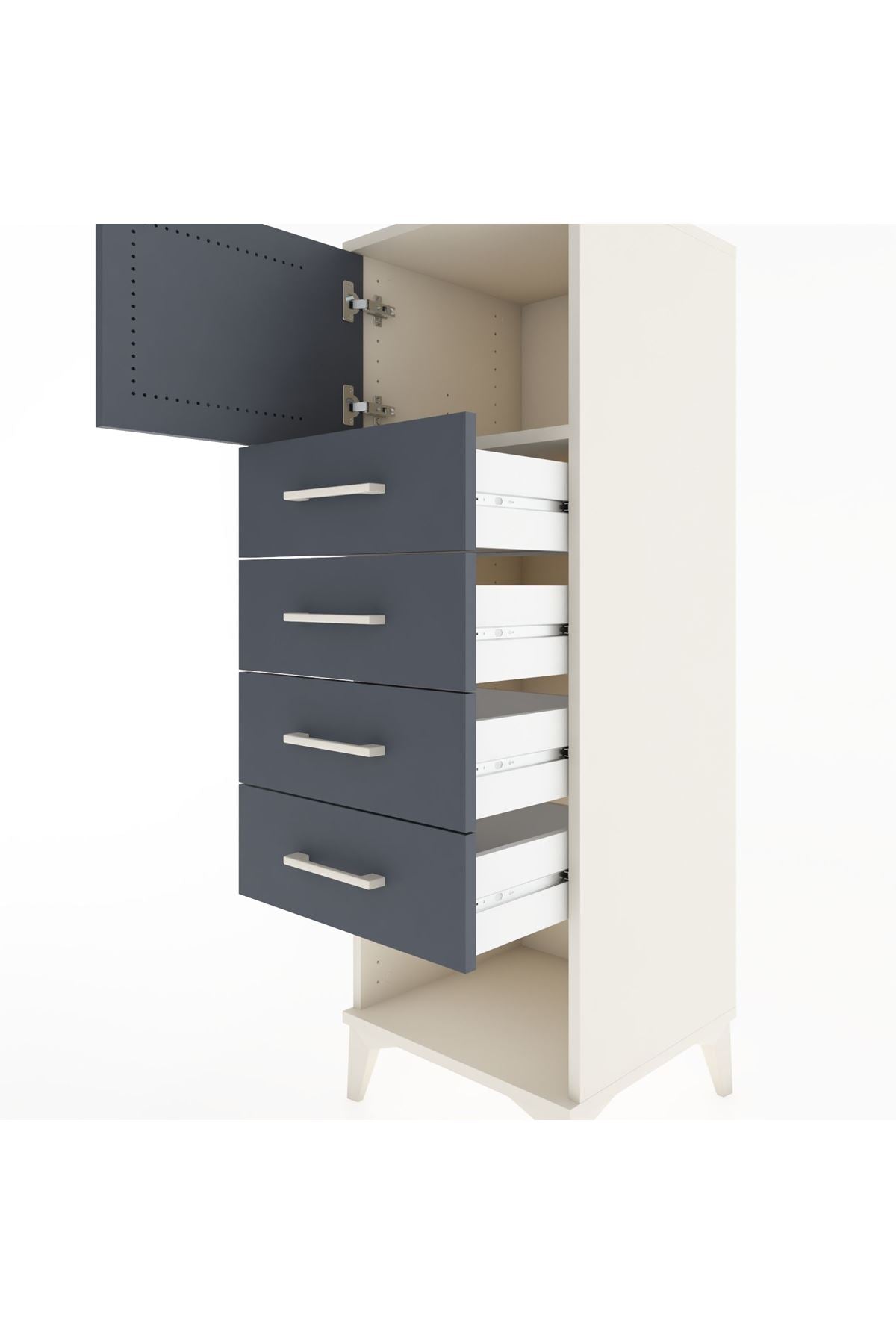 Hyperion Dolap Tek Raflı 4 Çekmeceli Tek Kapaklı 44x44x134 Aytaşı-Antrasit