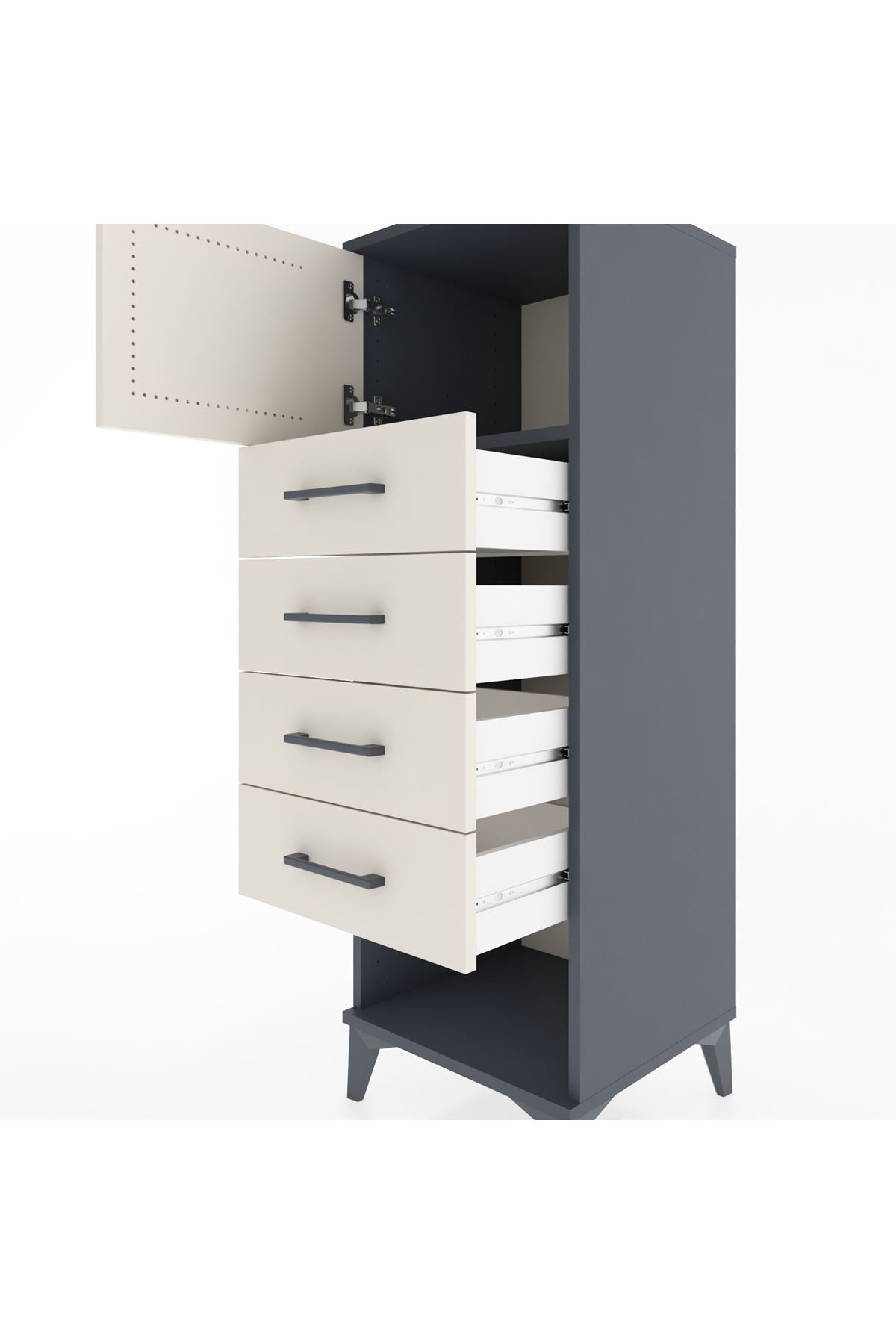 Hyperion Dolap Tek Raflı 4 Çekmeceli Tek Kapaklı 44x44x134 Antrasit-Aytaşı