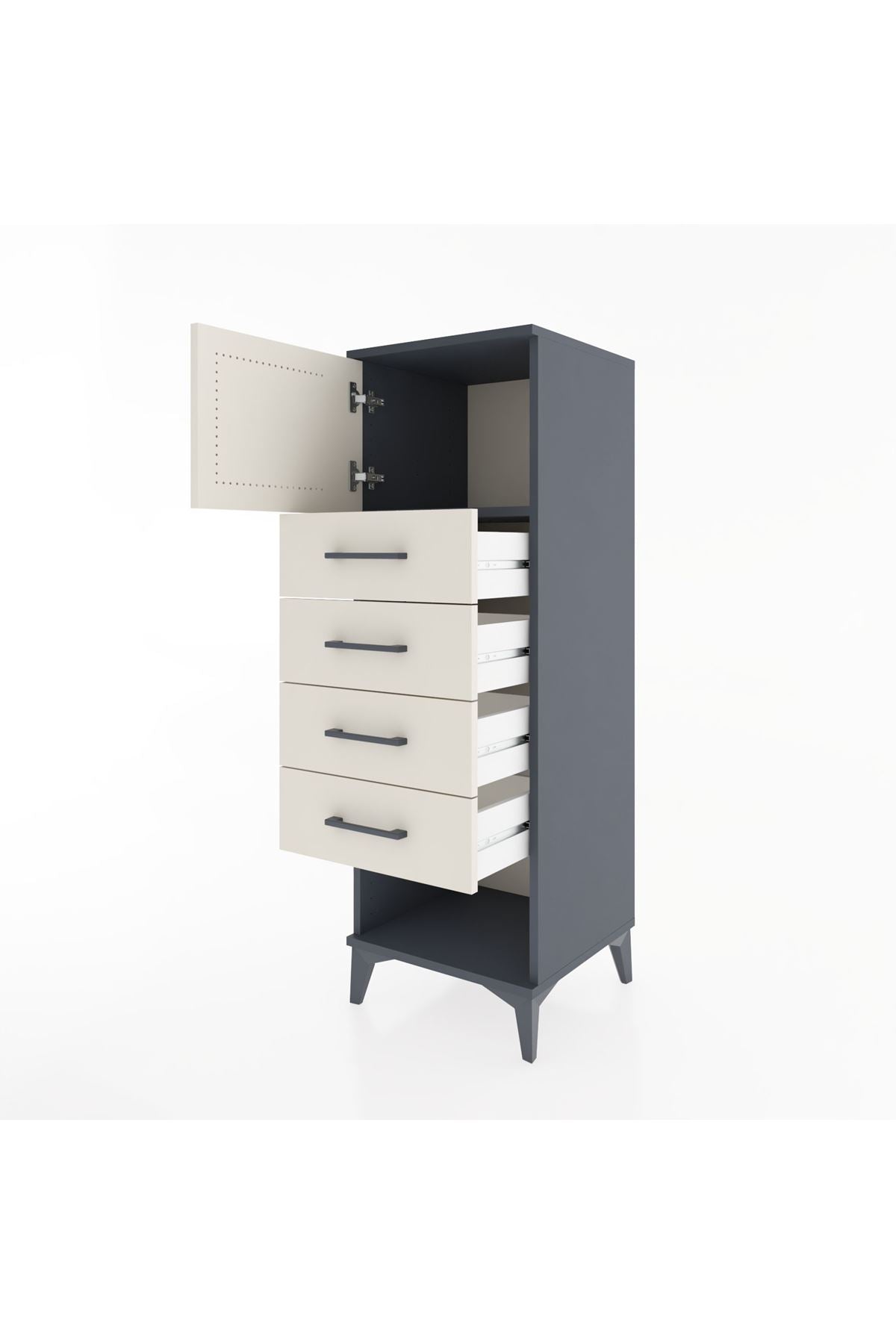 Hyperion Dolap Tek Raflı 4 Çekmeceli Tek Kapaklı 44x44x134 Antrasit-Aytaşı