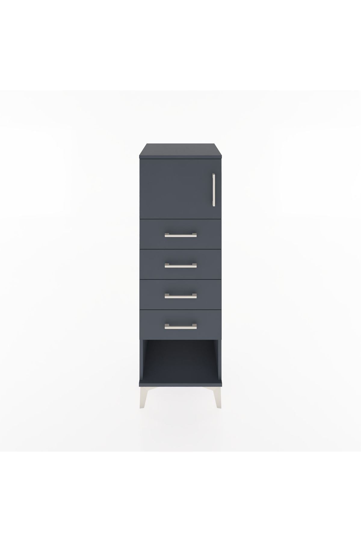 Hyperion Dolap Tek Raflı 4 Çekmeceli Tek Kapaklı 44x44x134 Antrasit-Antrasit