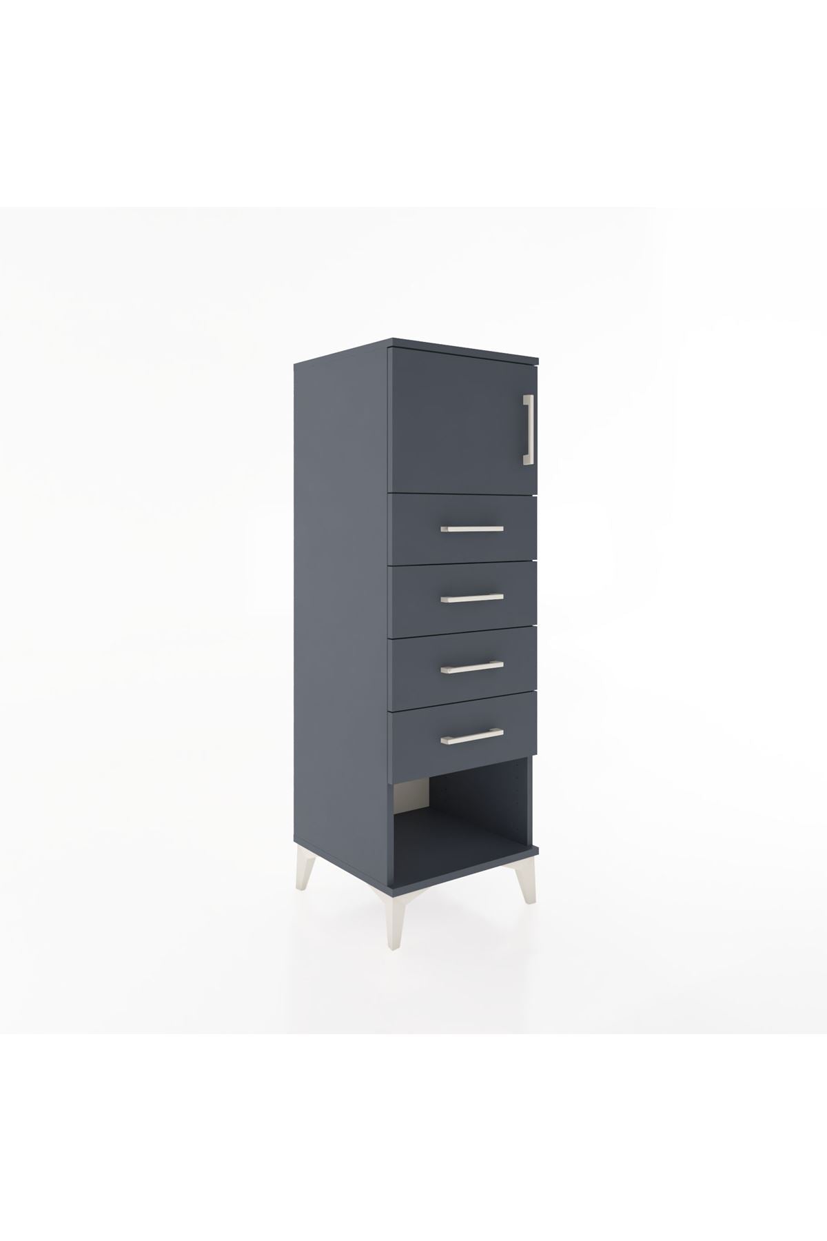 Hyperion Dolap Tek Raflı 4 Çekmeceli Tek Kapaklı 44x44x134 Antrasit-Antrasit