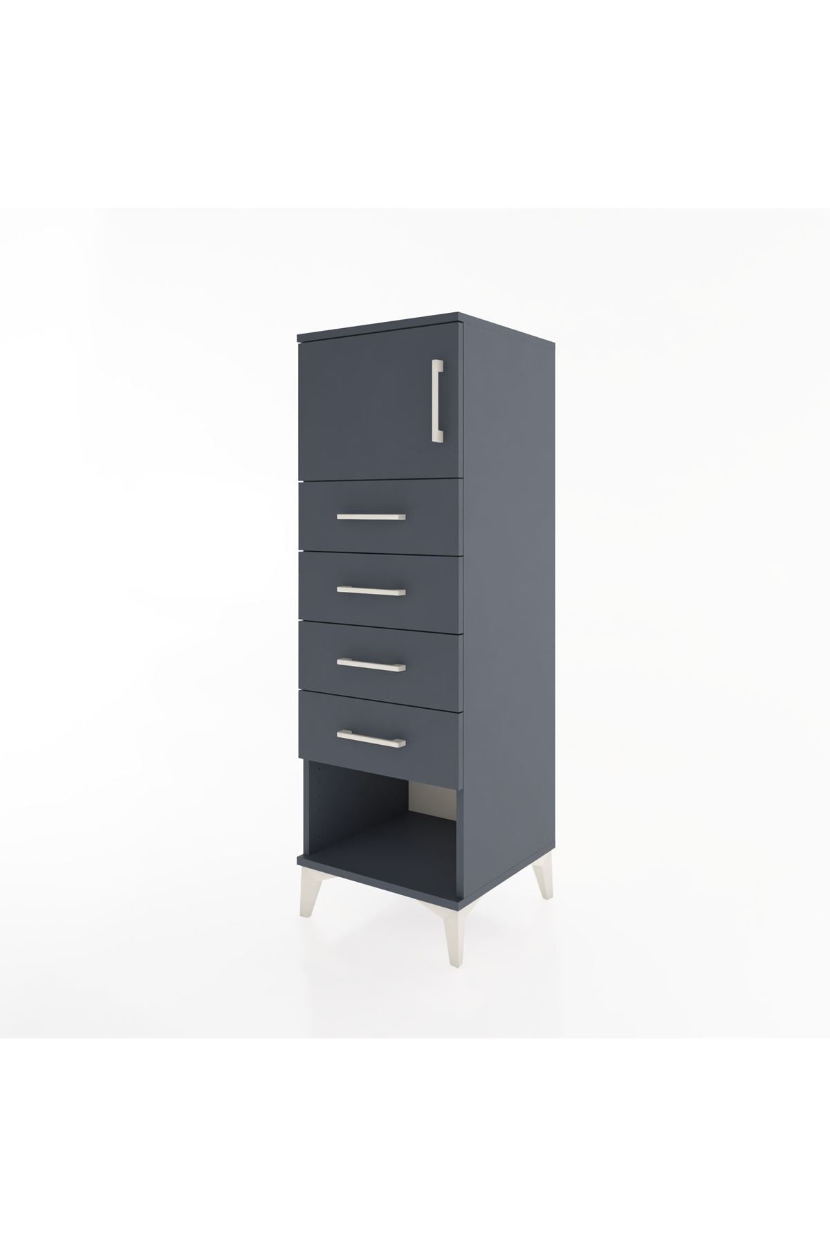 Hyperion Dolap Tek Raflı 4 Çekmeceli Tek Kapaklı 44x44x134 Antrasit-Antrasit