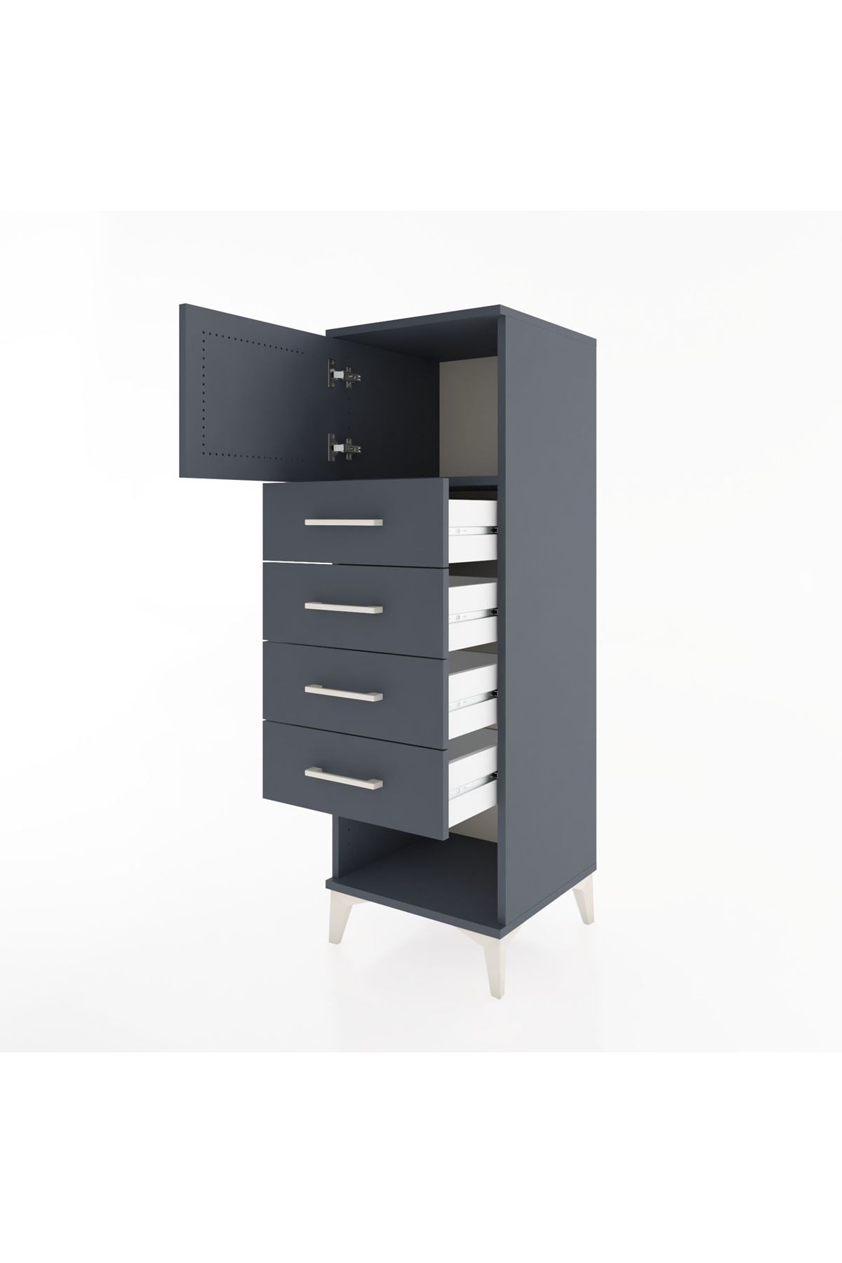 Hyperion Dolap Tek Raflı 4 Çekmeceli Tek Kapaklı 44x44x134 Antrasit-Antrasit