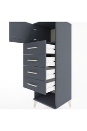 Hyperion Dolap Tek Raflı 4 Çekmeceli Tek Kapaklı 44x44x134 Antrasit-Antrasit