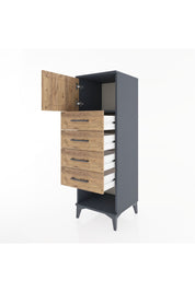 Hyperion Dolap Tek Raflı 4 Çekmeceli Tek Kapaklı 44x44x134 Antrasit-Çam