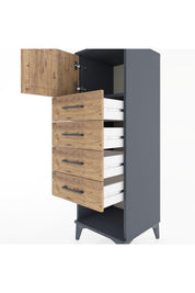 Hyperion Dolap Tek Raflı 4 Çekmeceli Tek Kapaklı 44x44x134 Antrasit-Çam