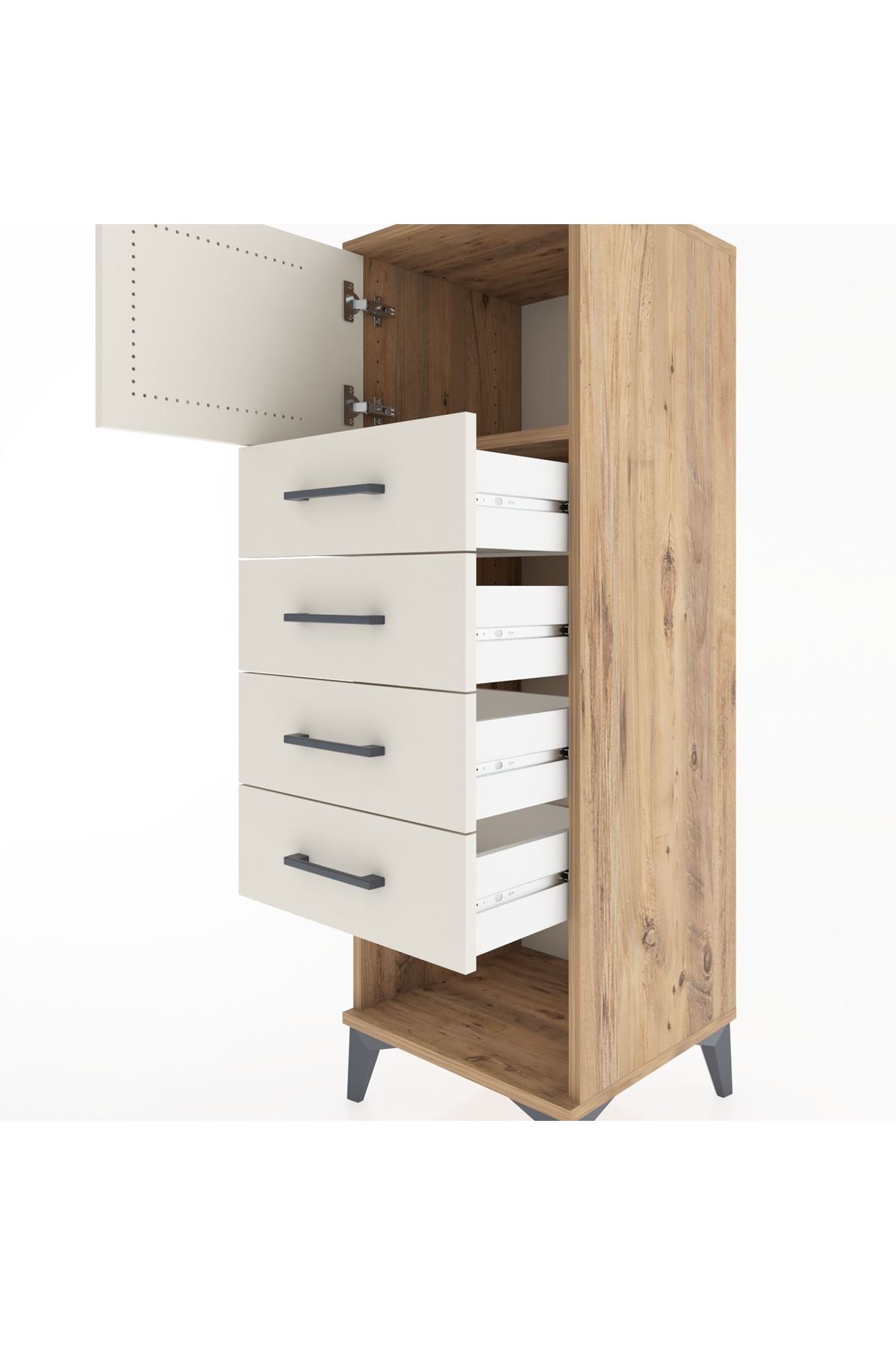 Hyperion Dolap Tek Raflı 4 Çekmeceli Tek Kapaklı 44x44x134 Çam-Aytaşı