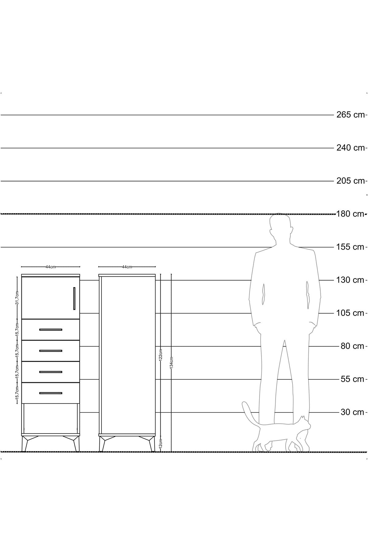 Hyperion Dolap Tek Raflı 4 Çekmeceli Tek Kapaklı 44x44x134 Çam-Aytaşı