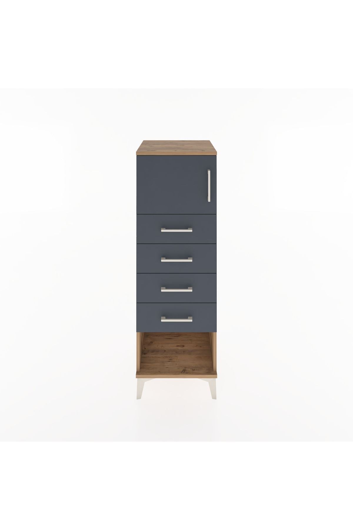 Hyperion Dolap Tek Raflı 4 Çekmeceli Tek Kapaklı 44x44x134 Çam-Antrasit