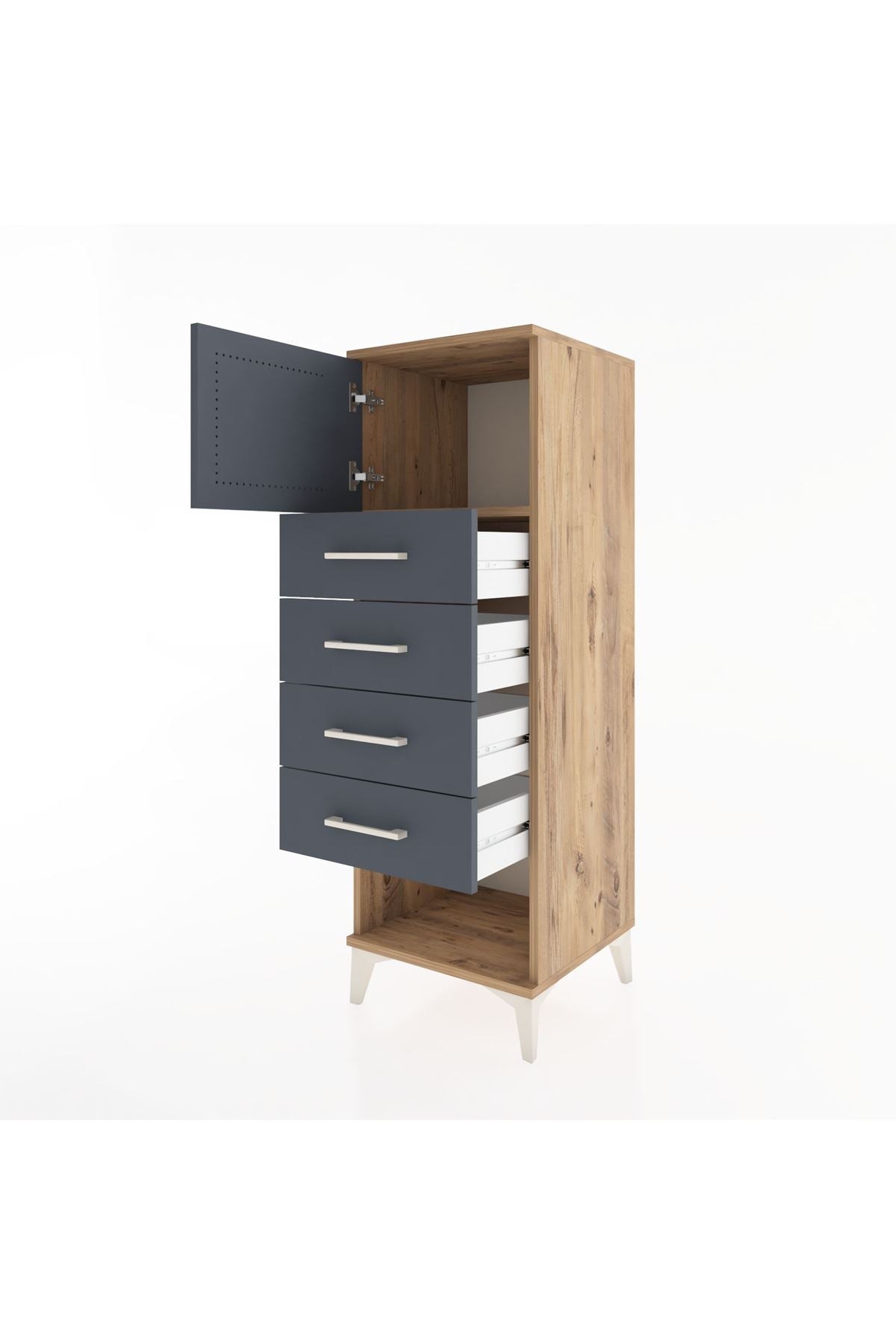 Hyperion Dolap Tek Raflı 4 Çekmeceli Tek Kapaklı 44x44x134 Çam-Antrasit