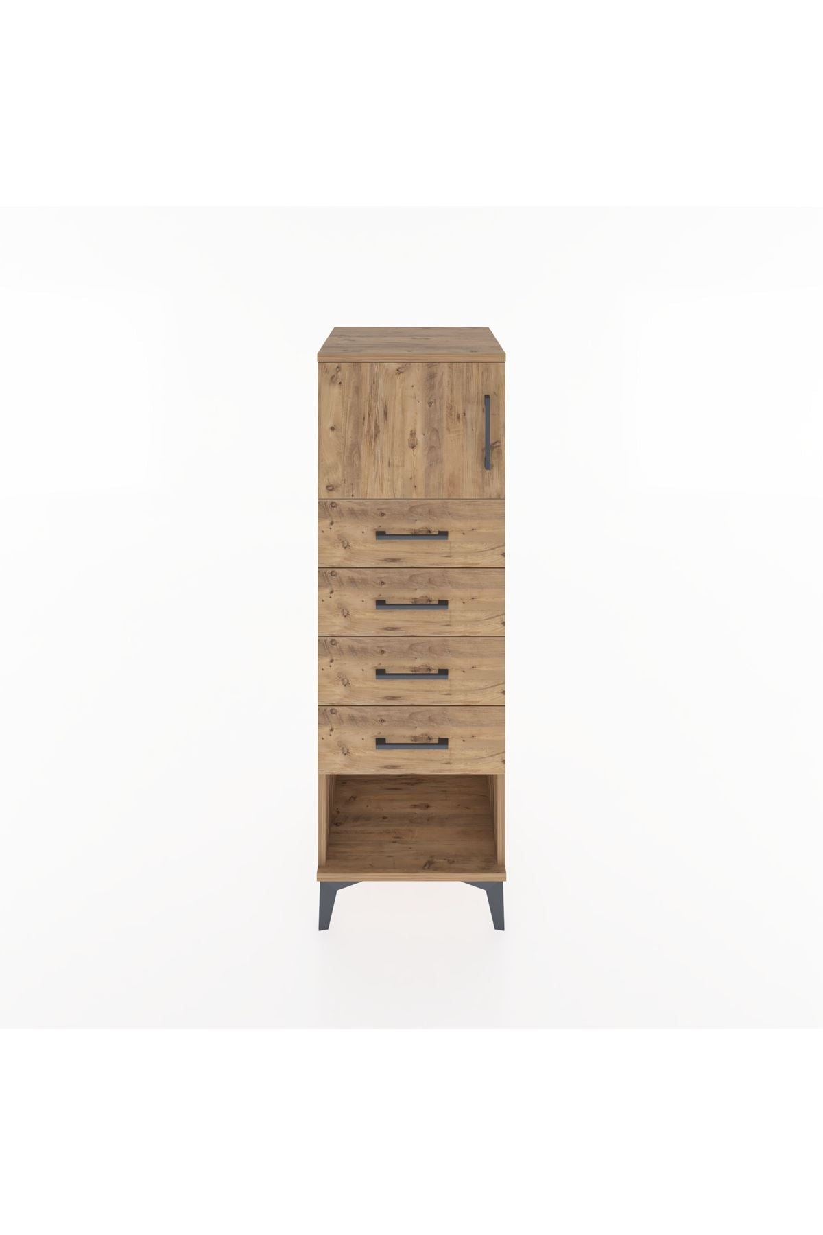 Hyperion Dolap Tek Raflı 4 Çekmeceli Tek Kapaklı 44x44x134 Çam-Çam