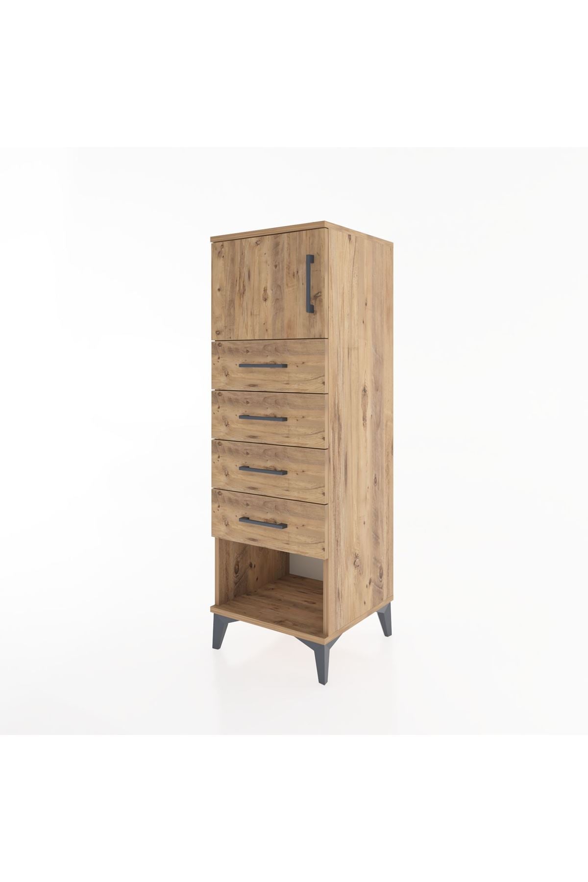 Hyperion Dolap Tek Raflı 4 Çekmeceli Tek Kapaklı 44x44x134 Çam-Çam