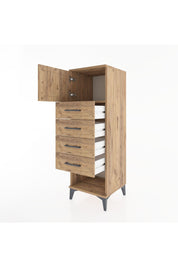 Hyperion Dolap Tek Raflı 4 Çekmeceli Tek Kapaklı 44x44x134 Çam-Çam