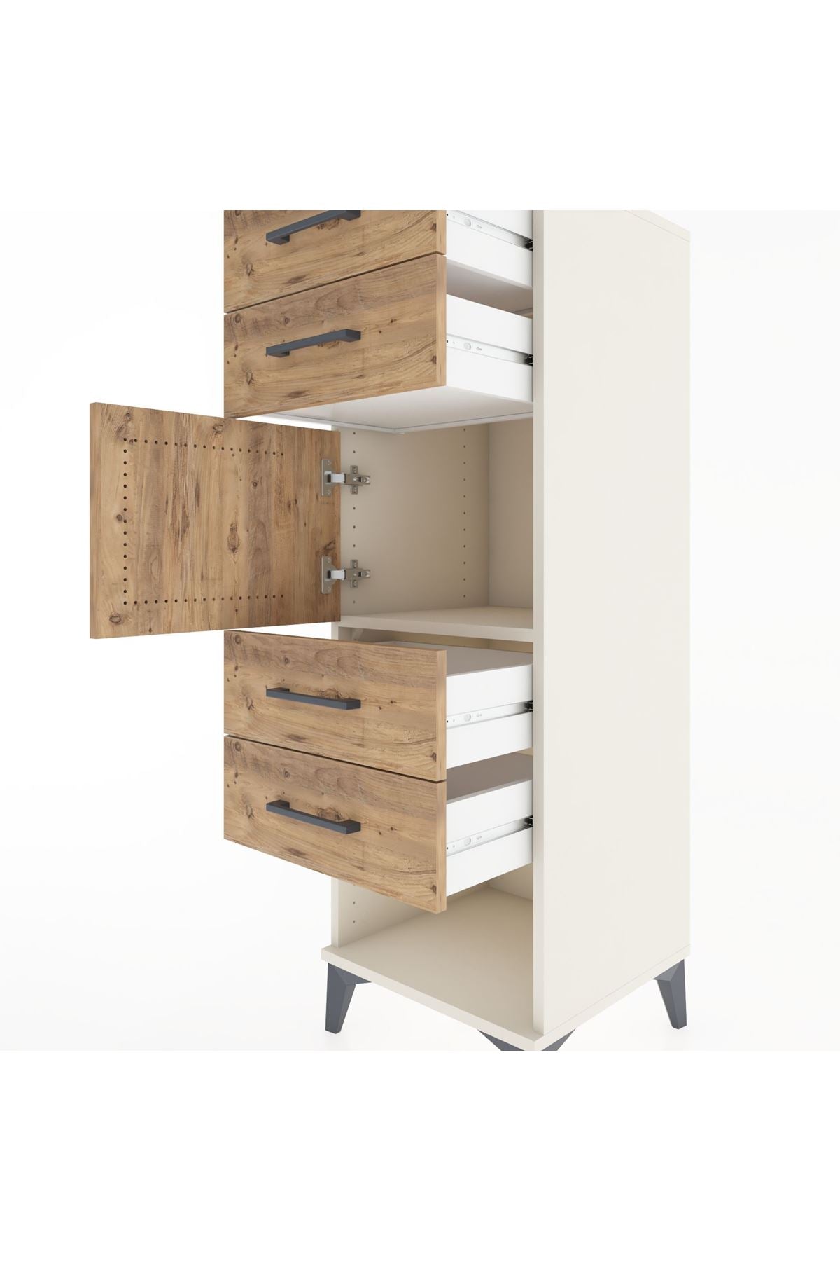 Hyperion Dolap Tek Raflı 4 Çekmeceli Tek Kapaklı 44x44x134