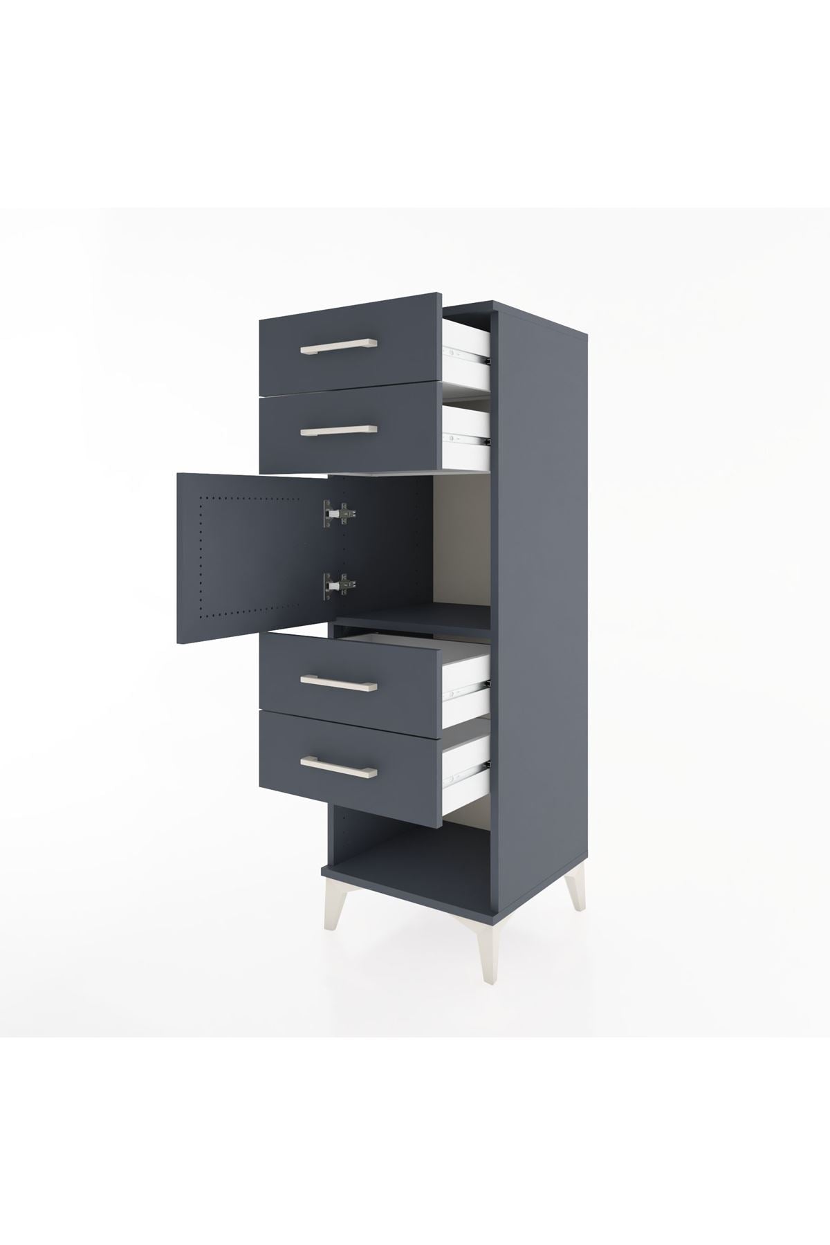 Hyperion Dolap Tek Raflı 4 Çekmeceli Tek Kapaklı 44x44x134 Antrasit-Antrasit