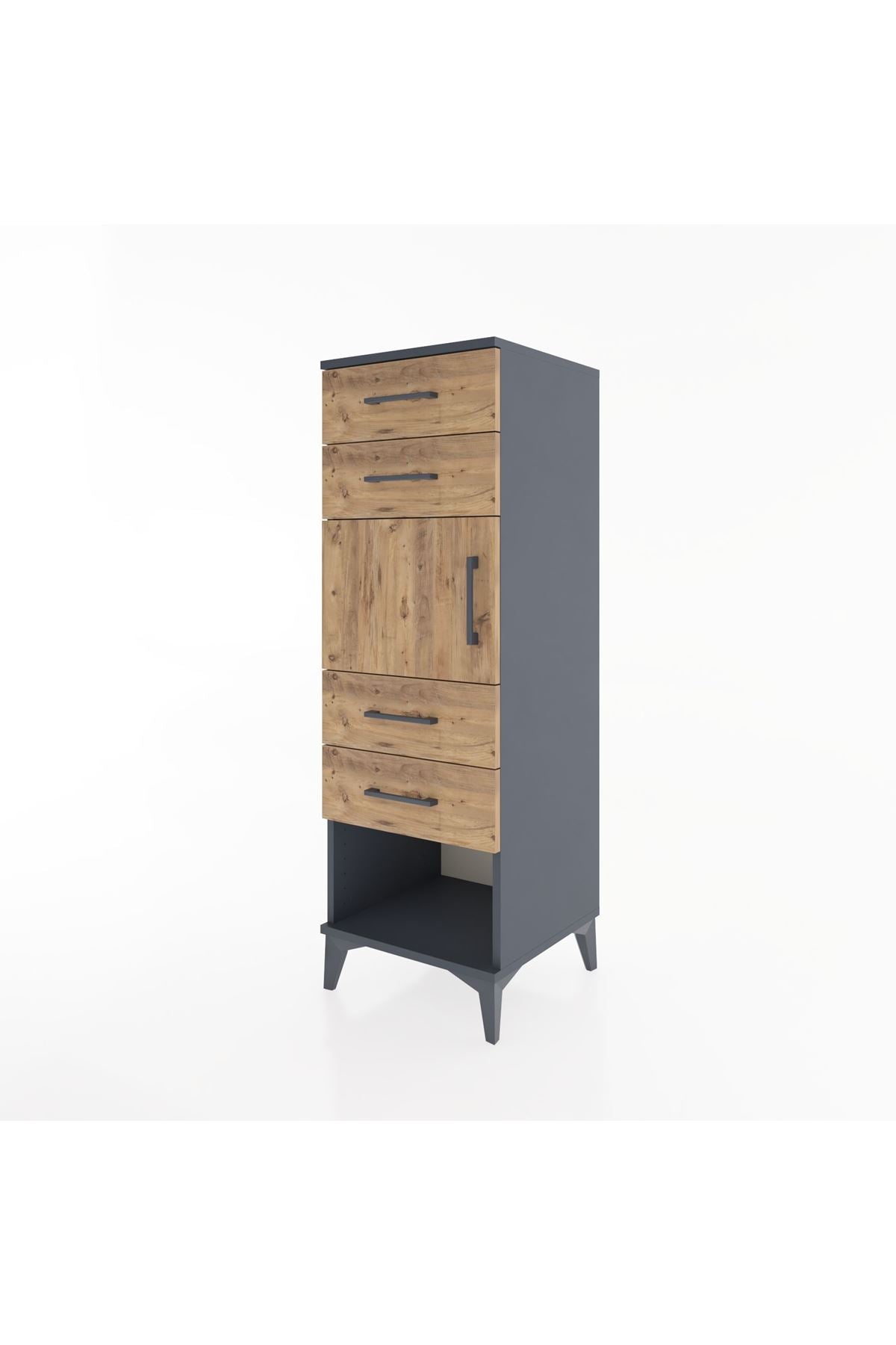 Hyperion Dolap Tek Raflı 4 Çekmeceli Tek Kapaklı 44x44x134 Antrasit-Çam