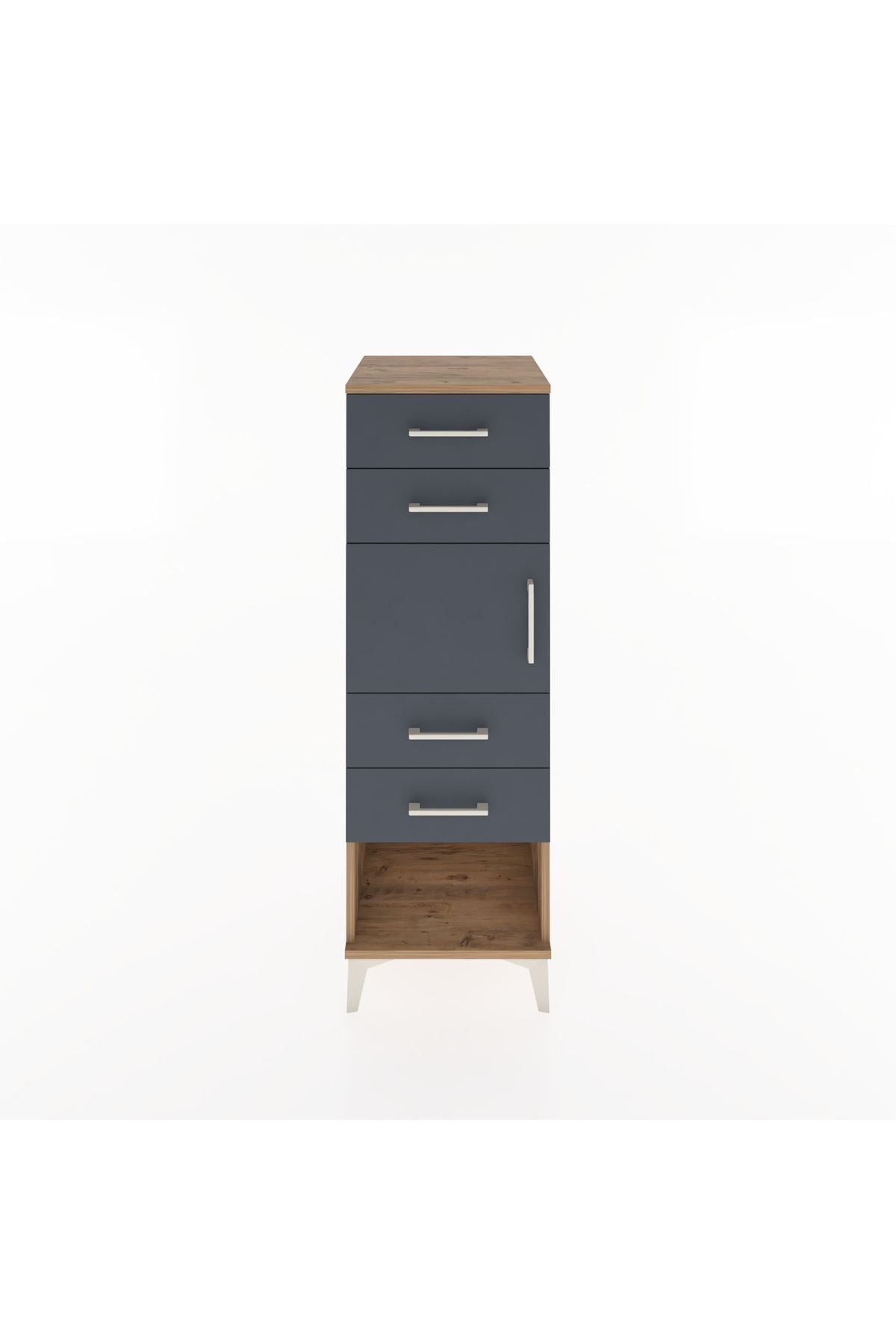 Hyperion Dolap Tek Raflı 4 Çekmeceli Tek Kapaklı 44x44x134 Çam-Antrasit