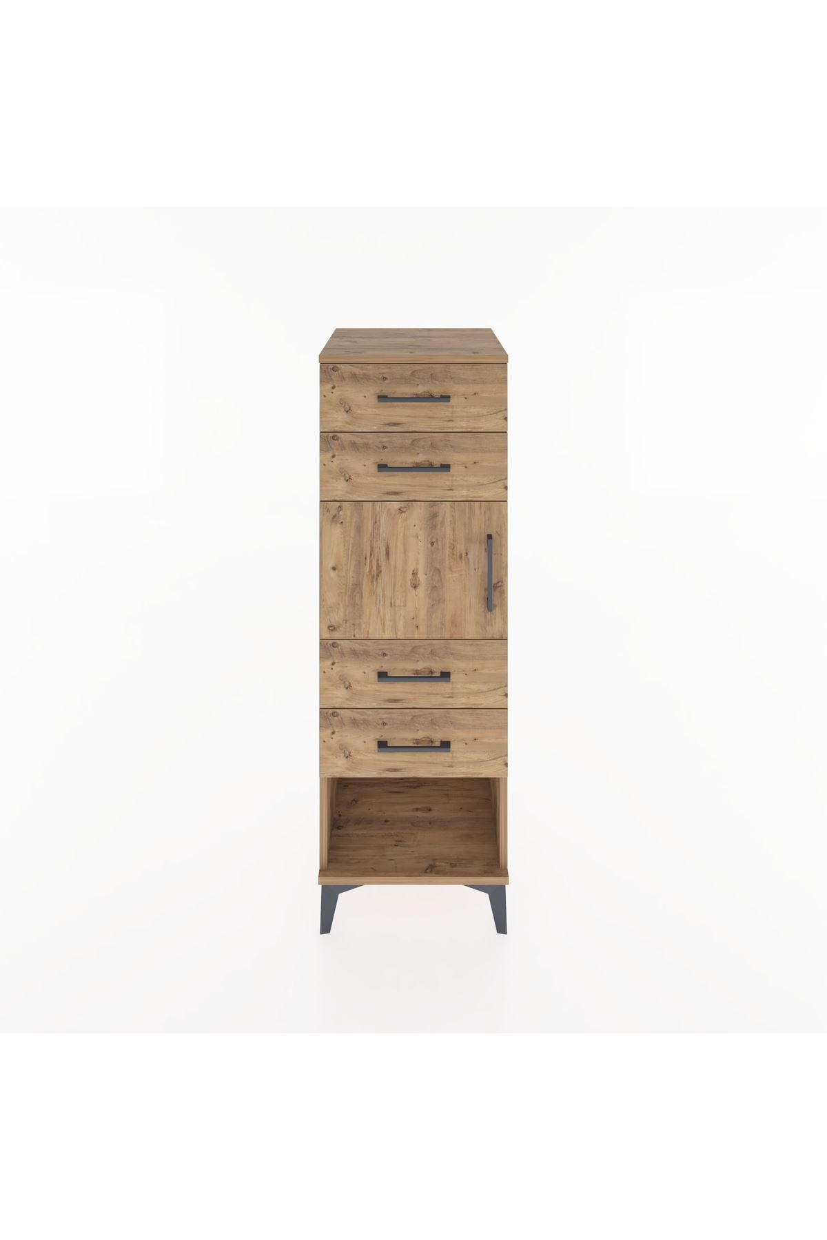 Hyperion Dolap Tek Raflı 4 Çekmeceli Tek Kapaklı 44x44x134 Çam-Çam