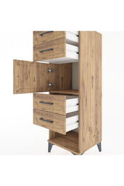 Hyperion Dolap Tek Raflı 4 Çekmeceli Tek Kapaklı 44x44x134 Çam-Çam