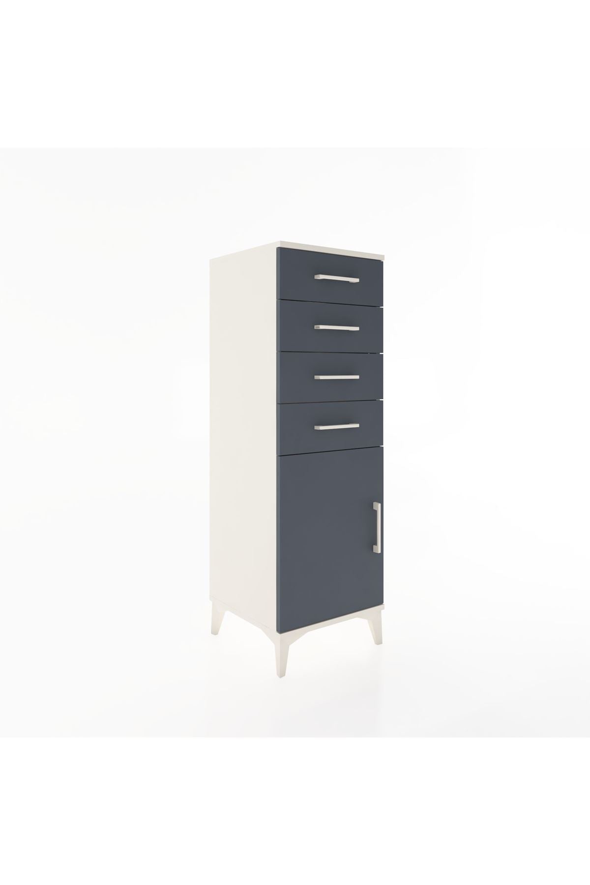 Hyperion Dolap Tek Raflı 4 Çekmeceli Tek Kapaklı 44x44x134 Aytaşı-Antrasit