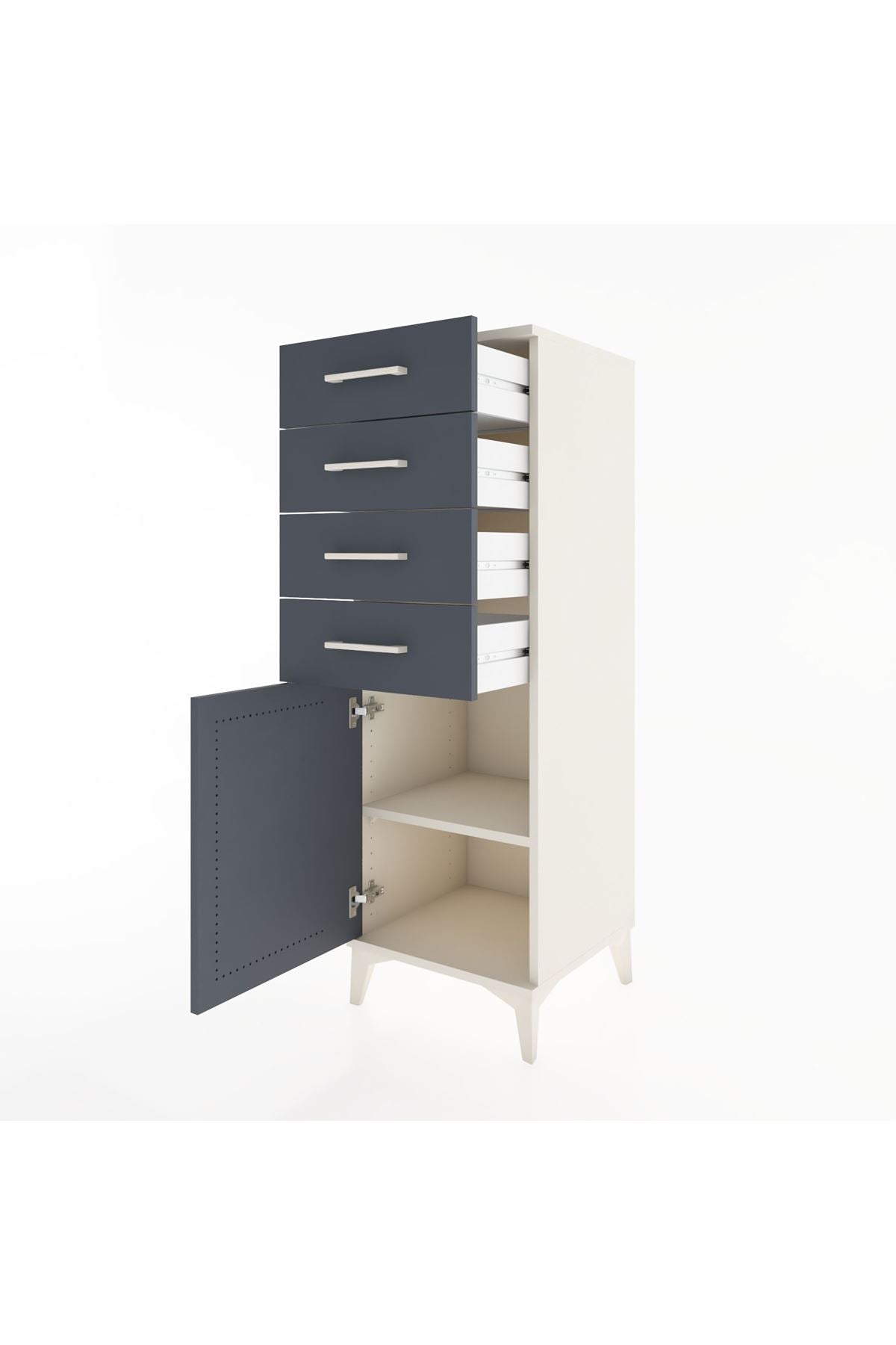 Hyperion Dolap Tek Raflı 4 Çekmeceli Tek Kapaklı 44x44x134 Aytaşı-Antrasit