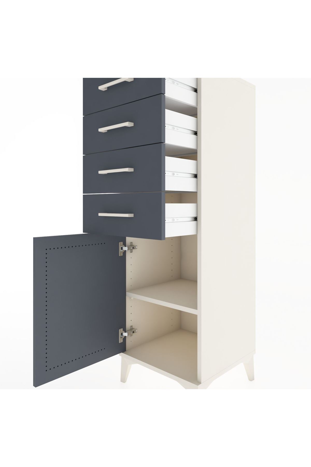 Hyperion Dolap Tek Raflı 4 Çekmeceli Tek Kapaklı 44x44x134 Aytaşı-Antrasit