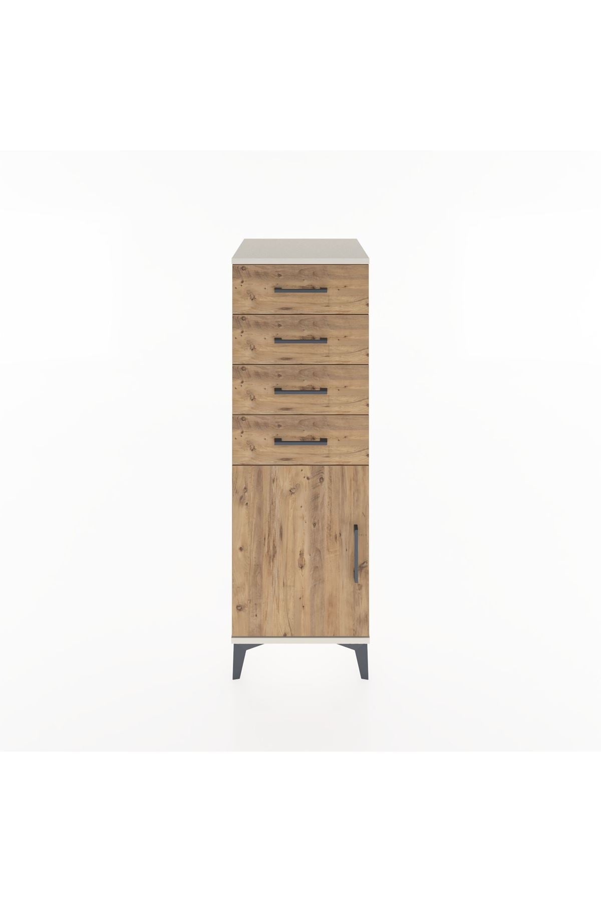 Hyperion Dolap Tek Raflı 4 Çekmeceli Tek Kapaklı 44x44x134 Aytaşı-Çam