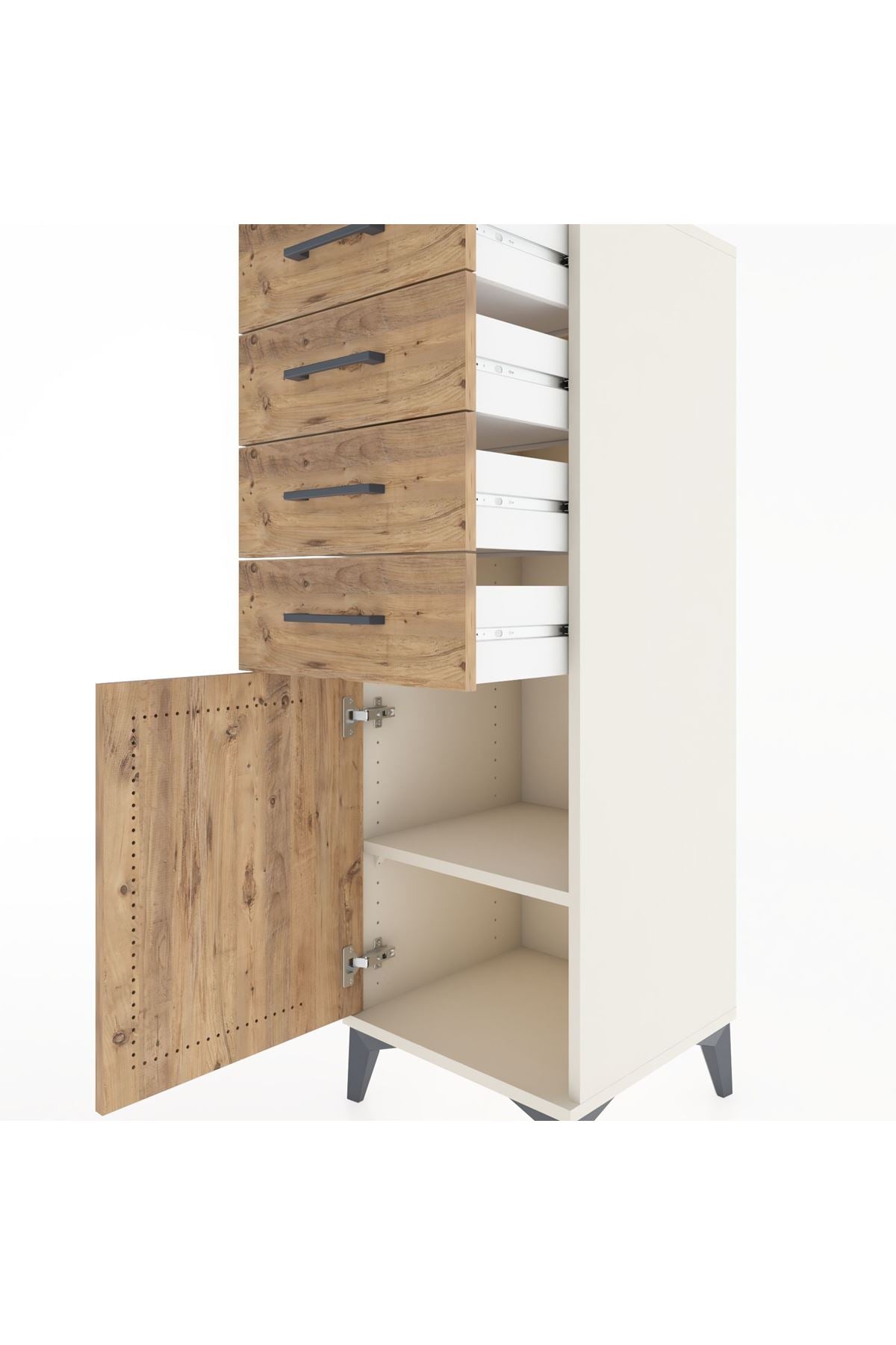 Hyperion Dolap Tek Raflı 4 Çekmeceli Tek Kapaklı 44x44x134 Aytaşı-Çam