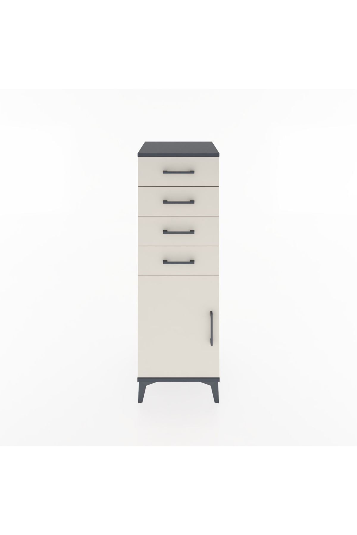 Hyperion Dolap Tek Raflı 4 Çekmeceli Tek Kapaklı 44x44x134 Antrasit-Aytaşı