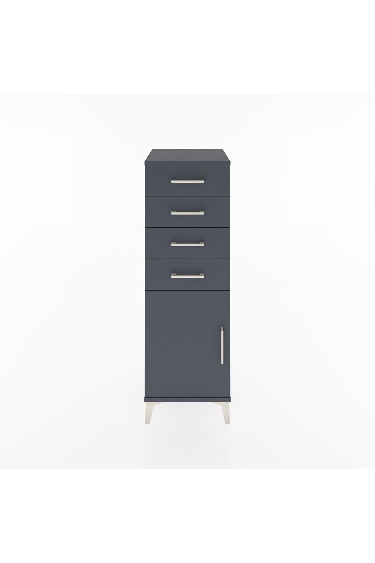 Hyperion Dolap Tek Raflı 4 Çekmeceli Tek Kapaklı 44x44x134 Antrasit-Antrasit