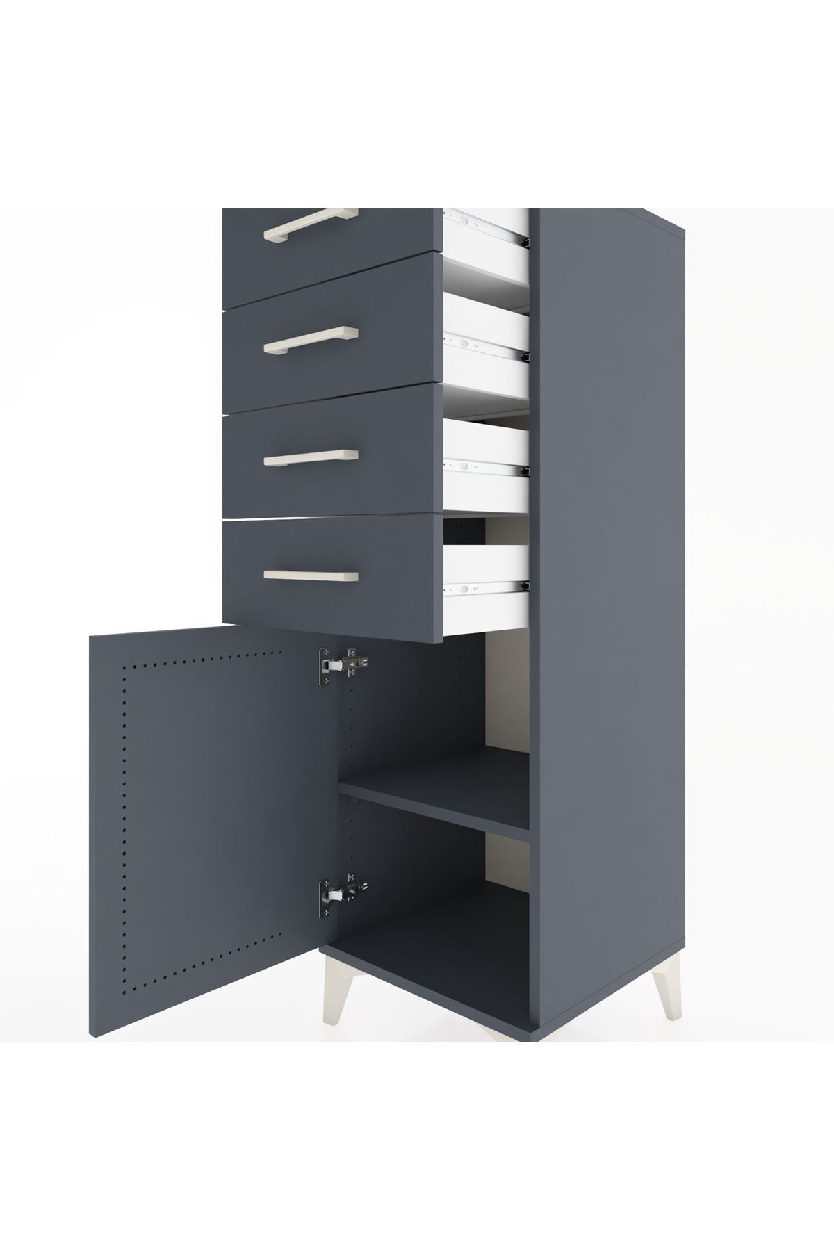 Hyperion Dolap Tek Raflı 4 Çekmeceli Tek Kapaklı 44x44x134 Antrasit-Antrasit