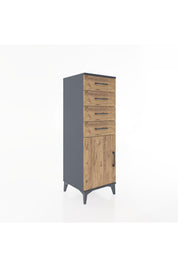 Hyperion Dolap Tek Raflı 4 Çekmeceli Tek Kapaklı 44x44x134 Antrasit-Çam