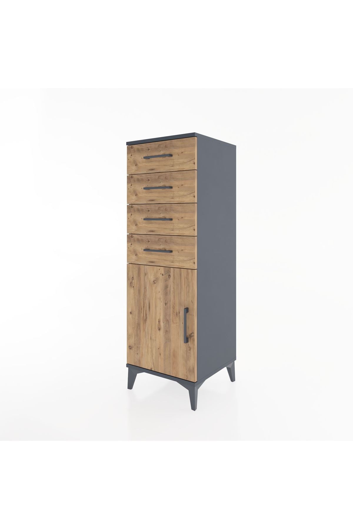 Hyperion Dolap Tek Raflı 4 Çekmeceli Tek Kapaklı 44x44x134 Antrasit-Çam