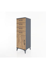 Hyperion Dolap Tek Raflı 4 Çekmeceli Tek Kapaklı 44x44x134 Antrasit-Çam