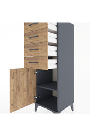 Hyperion Dolap Tek Raflı 4 Çekmeceli Tek Kapaklı 44x44x134 Antrasit-Çam