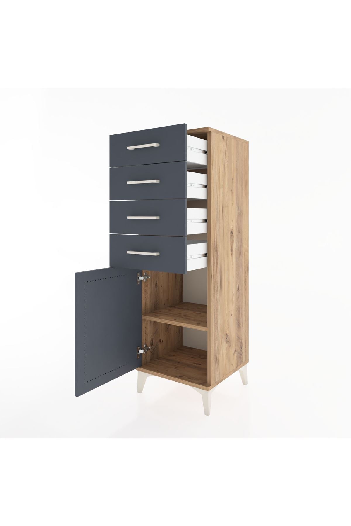 Hyperion Dolap Tek Raflı 4 Çekmeceli Tek Kapaklı 44x44x134 Çam-Antrasit