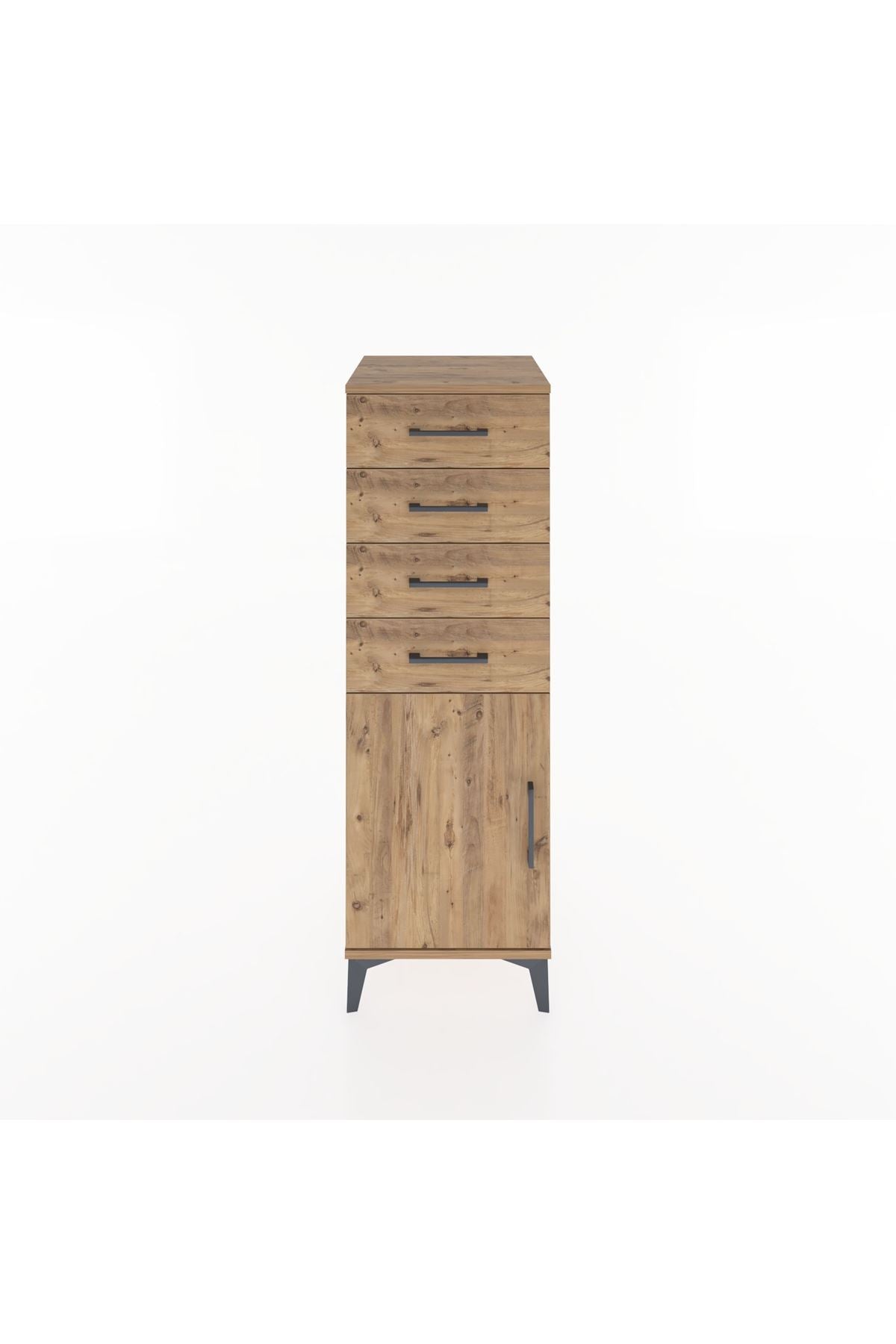 Hyperion Dolap Tek Raflı 4 Çekmeceli Tek Kapaklı 44x44x134 Çam-Çam